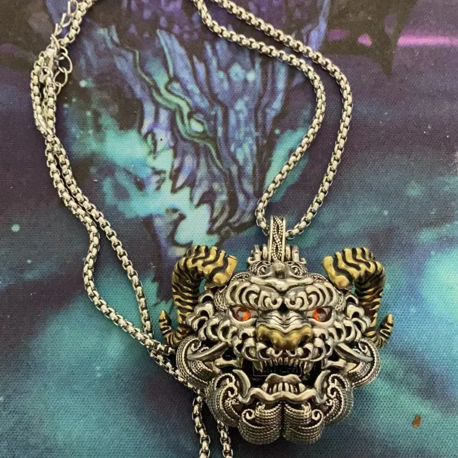 Ethnic Style Collision Gold Animal Pendant Male Choker Accessories Vintage Divine Beast Taotie Necklace Men Jewelry