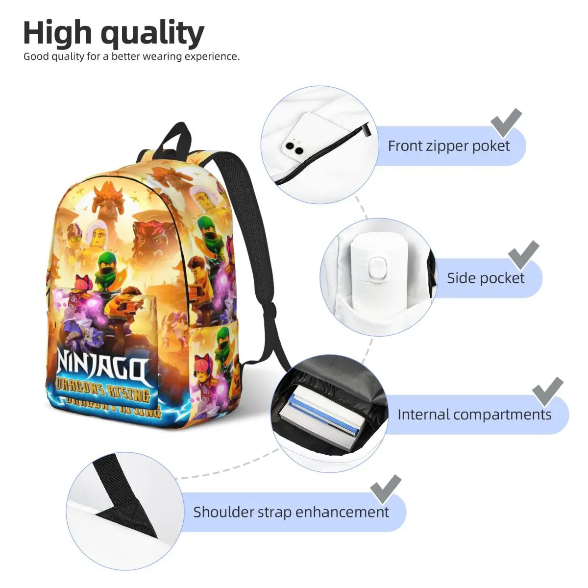 N-Ninjagos Game Anime Casual Backpack Durable High School Work Back to School Gift Daypack for Men Women College Canvas Bags