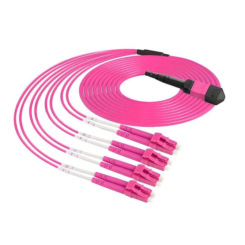 

8-жильный/12-ядерный MPO/UPC Female-LC/UPC OM4 Тип B Полярный оптоволоконный патч-корд MM Многорежимный для QSFP + багажник приемопередатчика