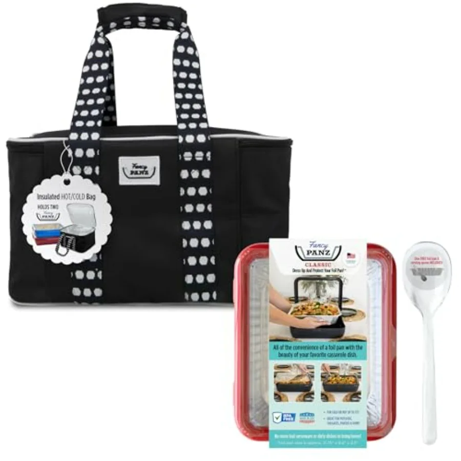 

Черная изолированная сумка-переноска Fancy Panz Bundle + красная классическая сумка-переноска из фольги, сделанная в США, дорожная переноска-кастрюля с диском
