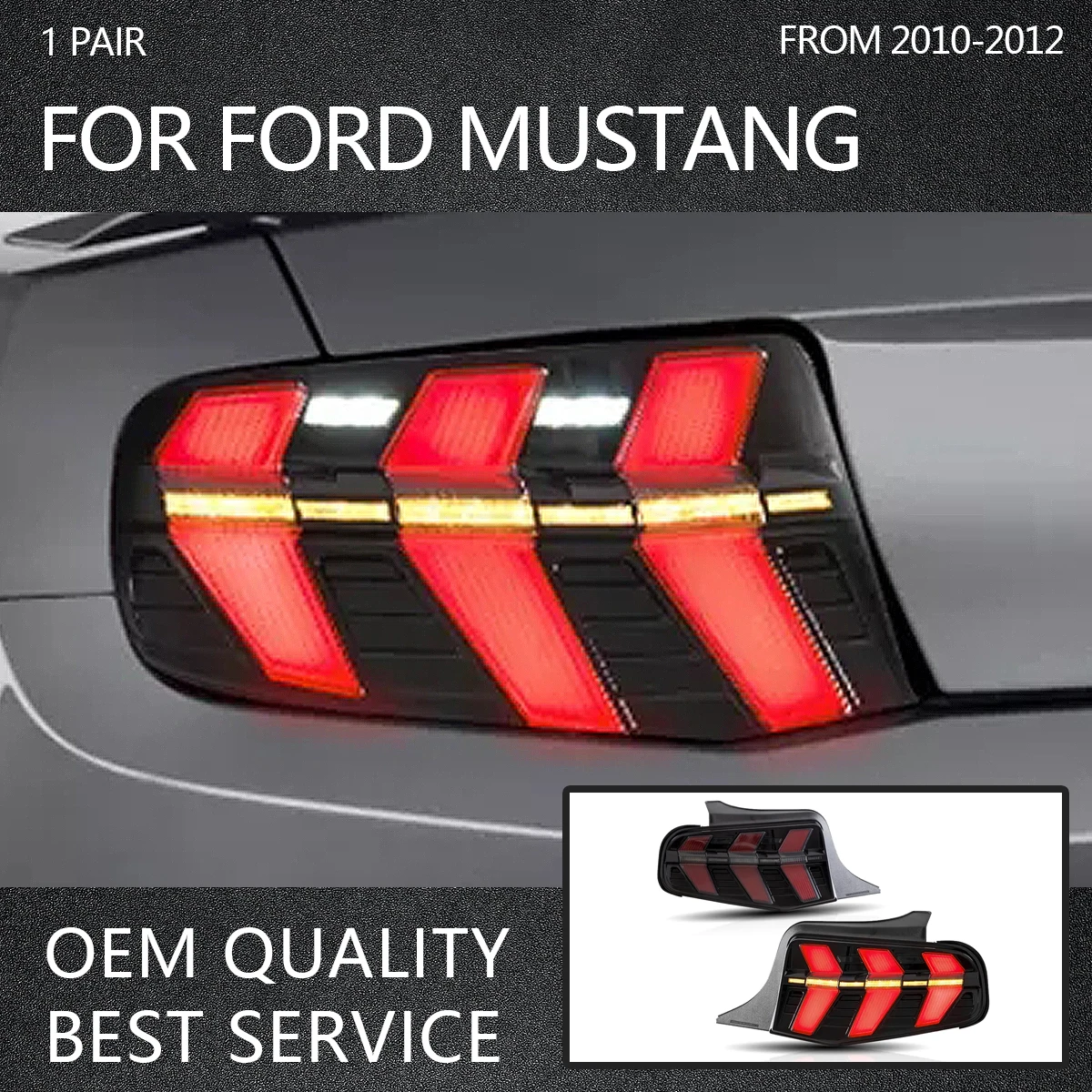 All LED tail light assembly Sequential Amber+Red Turn Signal n Red Brake Light 7 Lighting Modes For Ford Mustang 2010-2012