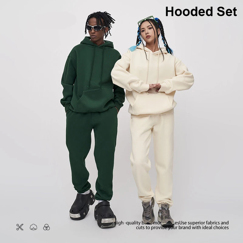 

New Hooded Sets Essentials Type 2 Piece Suit Thick fleece Jogging Oversized Tracksuit Hoodie+Pants Streetwear