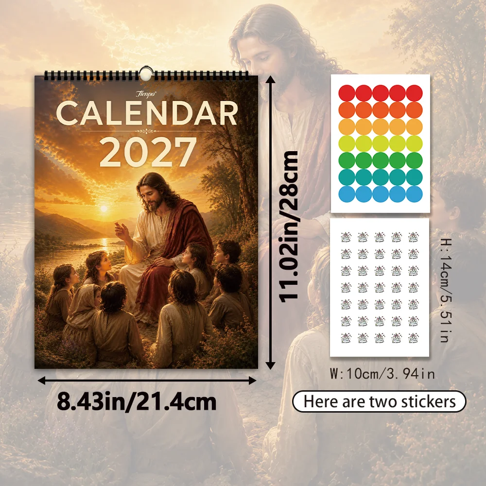 1pc 2027 Wall Calendar,Vintage Oil Painting Jesus Theme,12-Month Monthly Planner,Perfect Gift for Birthdays, Christmas, New Year
