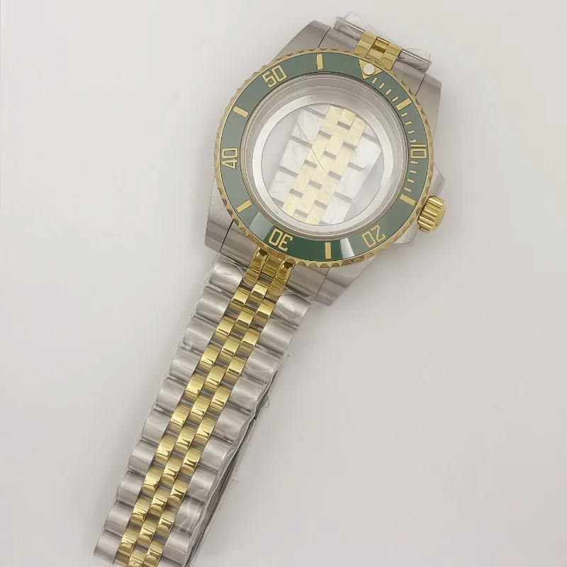 علبة ذهبية 40 مللي متر يخت من خلال علبة الورق السفلي 5 خرز حزام قابل للضبط + مجموعة حلقات لـ NH35/36