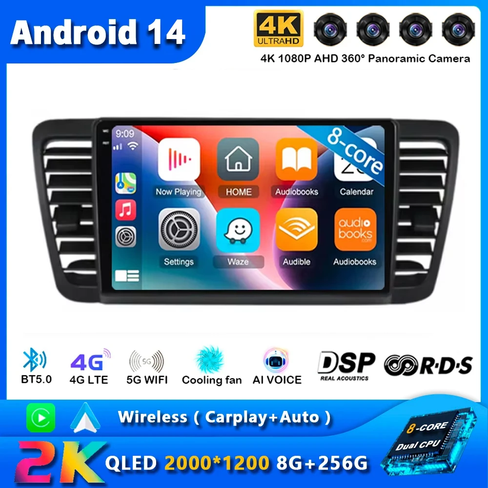 Android 14 Carplay Car Radio For Subaru Outback 3 Legacy 4 2003 2004 2005 - 2009 Navigation GPS Multimedia Player wifi+4G BT DSP