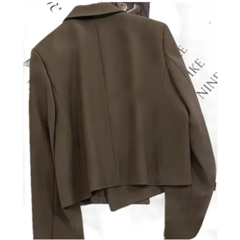 

Women'S Cropped Coat New In External Clothes Crop Blazer Woman Row Zipper Collar Extra-Long Splited Pattern Pleats Minimalism