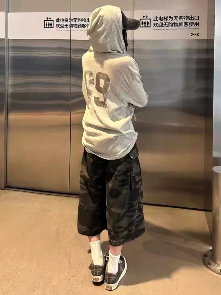 Y2k Aesthetic Letter Printing Hooded Tshirts Harajuku Women Casual Loose Streetwear Tees 2025 Preppy Style Grunge Autumn T-shirt