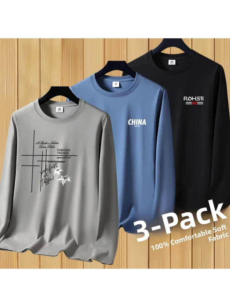 Long Sleeve Men's T-Shirt Autumn Base Shirt Inner Wear Casual Basic Fit Geometric Print Crew Neck Top for Youth And Adults