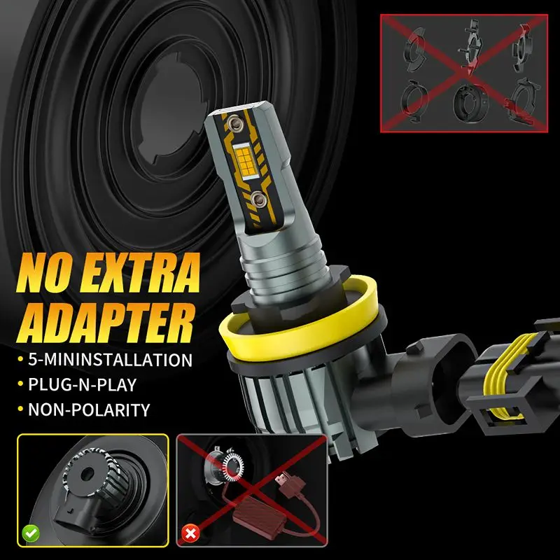 AILEO H11 LED H8 LED HB4 LED Fog Light Bulbs H8 H9 H11 HB3 9005 HB4 9006 3000K Yellow 300% Brighter 10000LM 60W Fanless 2PCS