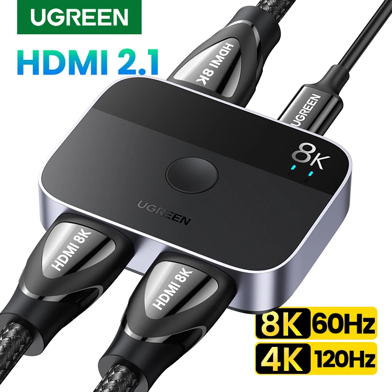 UGREEN HDMI Splitter 8K 60Hz 4K 120Hz 2 w 1 wyjście dla telewizora Xiaomi Xbox SeriesX PS5/4 HDMI kabel Monitor projektor HDMI 2.1 przełącznik