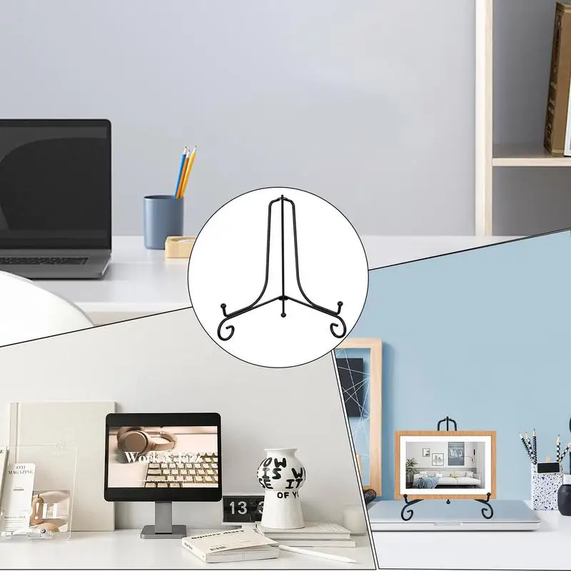 4 개의 금속 장식 플레이트 스탠드 디스플레이 세트 용 플레이트 이젤 5 인치 탁상용 그림 홀더 사진 용 삼각대 이젤 홈