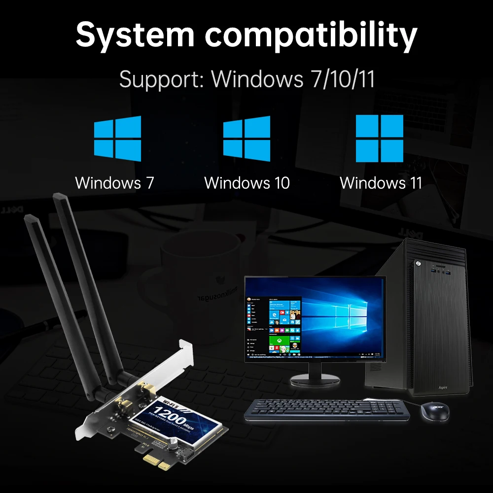 WiFi 5 AC1200R PCIE Wireless Adapter RTL8822CE Dual Band 2.4G/5Ghz Bluetooth 5.1 WiFi Card For PC Desktop Windows 7/10/11 - view 6