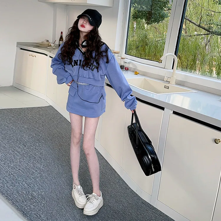 

Children Girl Autumn Two-piece Outfit School Girl Letter Printed Long Sleeves Sweatshirt Kids Girls Pocket Skirt Junior Girl Set