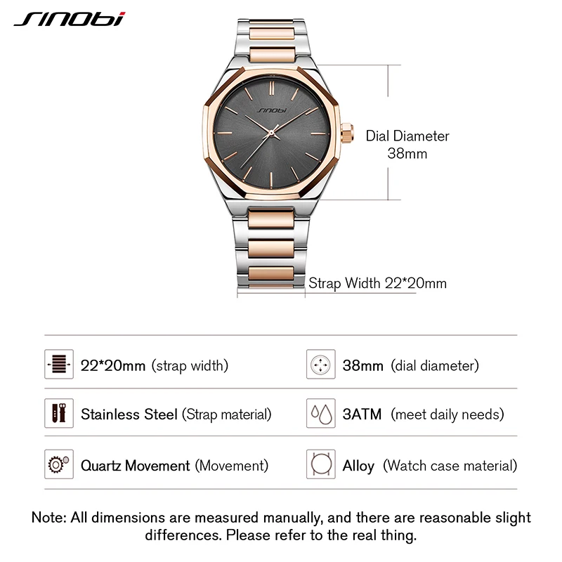 SINOBI Top Luxury Men\'s Rose Golden Watches Fashion Business Man\'s Quartz Wristwatches Original Stainless Steel Montre Homme