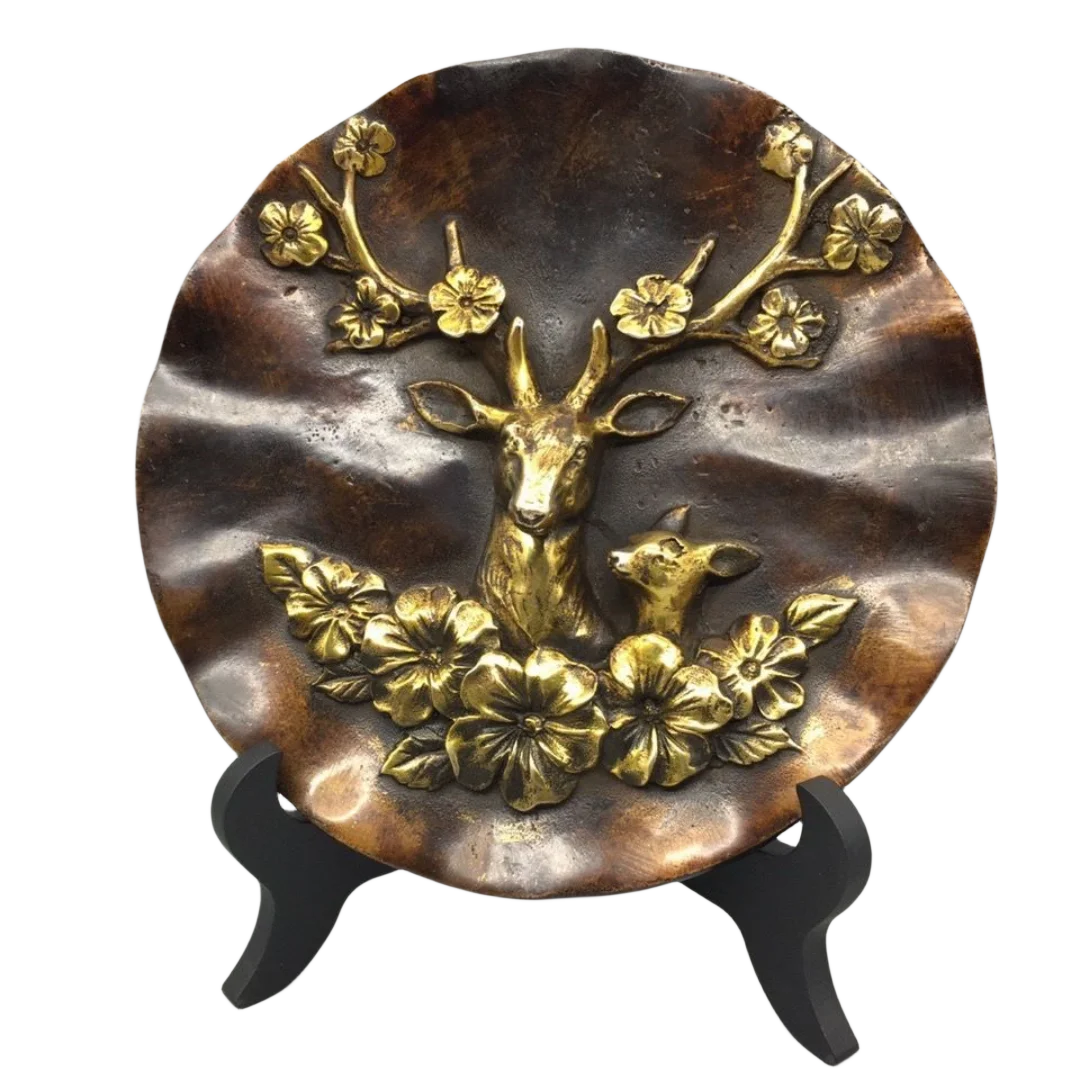 

Purple Copper Gilded Sika Deer Plate With Retro Home Decoration Crafts