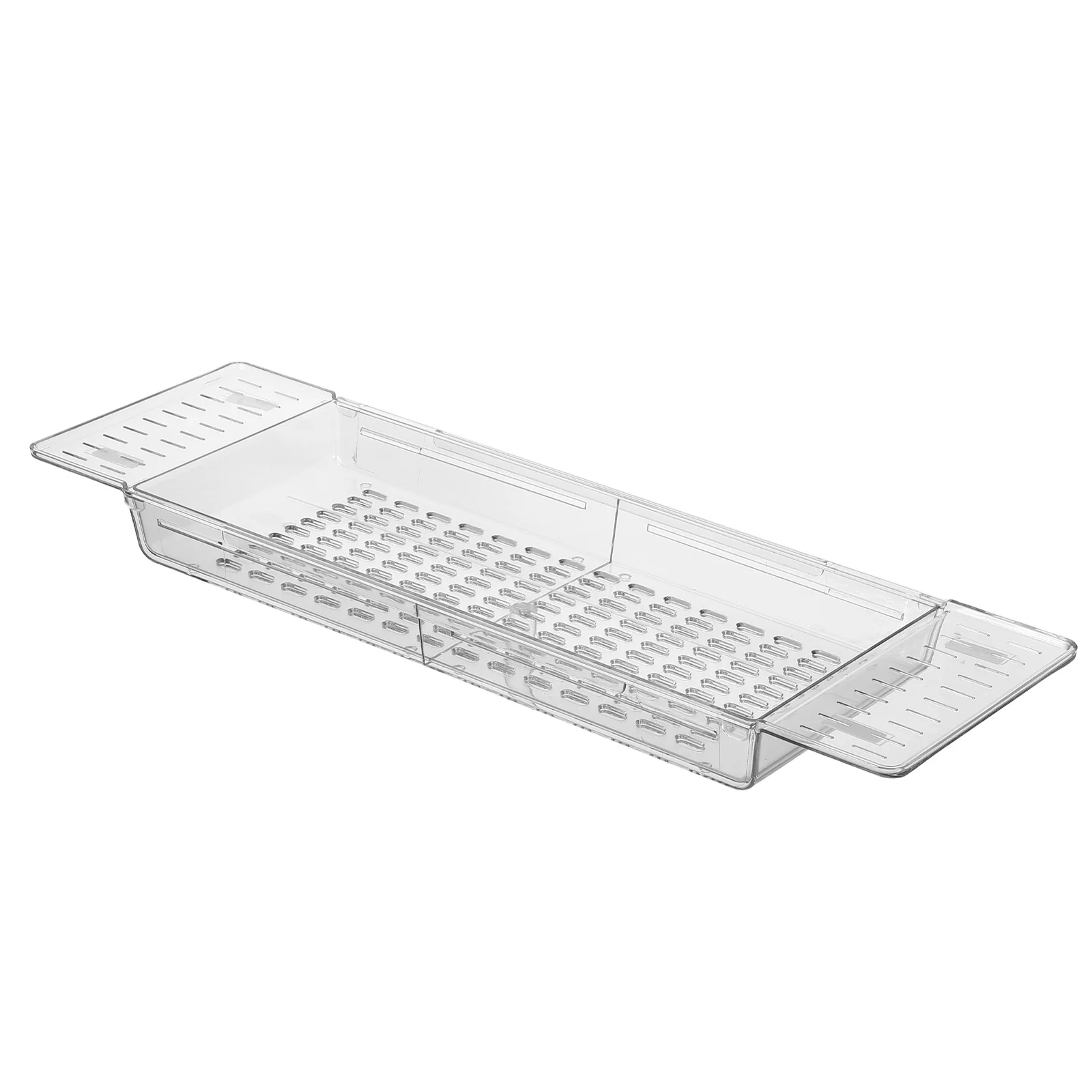 

Expandable Bathtub Tray Clear Plastic Adjustable Non Slip Bath Tub Shelf Multifunctional Soap Draining Rack Wine Glass Book