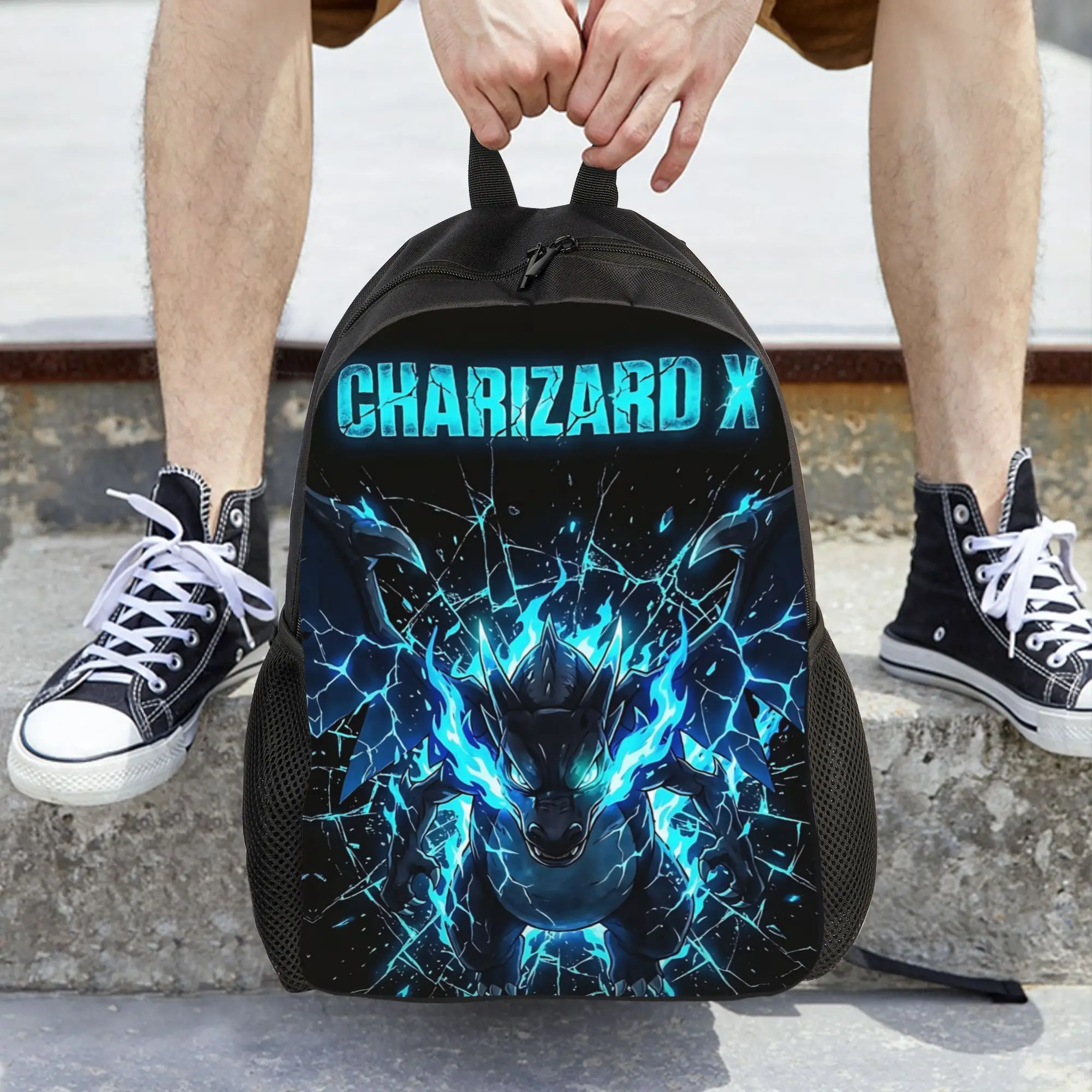 Fashion Pokemon Mega Charizard X Blue Flame Backpack ita bag  mochila Solid Office Work Retro Washable Rucksack