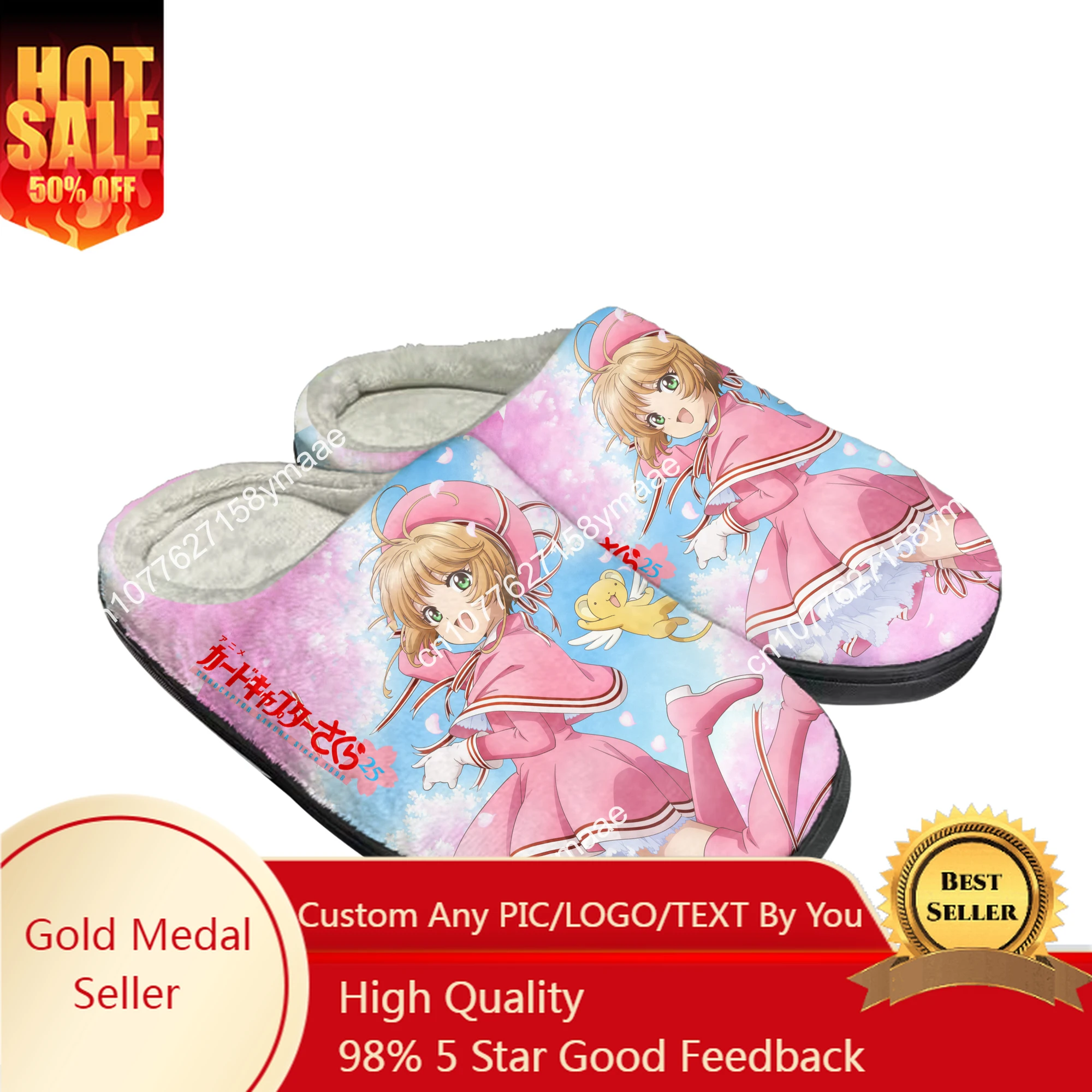 

Cardcaptor Sakura Kinomoto Cartoon Home Cotton Custom Slippers Mens Womens Sandals Plush Casual Keep Warm Shoes Thermal Slipper