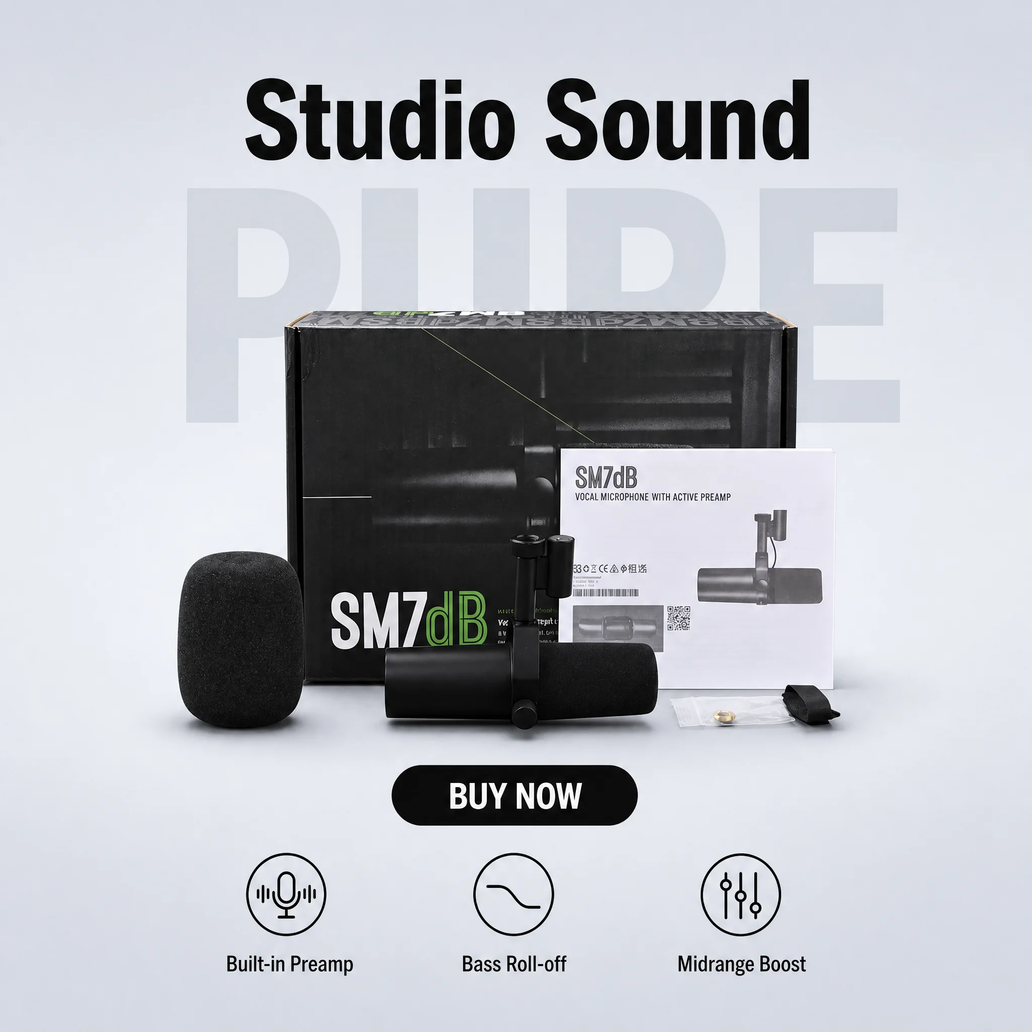 SM7db Professional Dynamic Wired Mic, Noise-Cancelling for Recording, Live Streaming & Singing