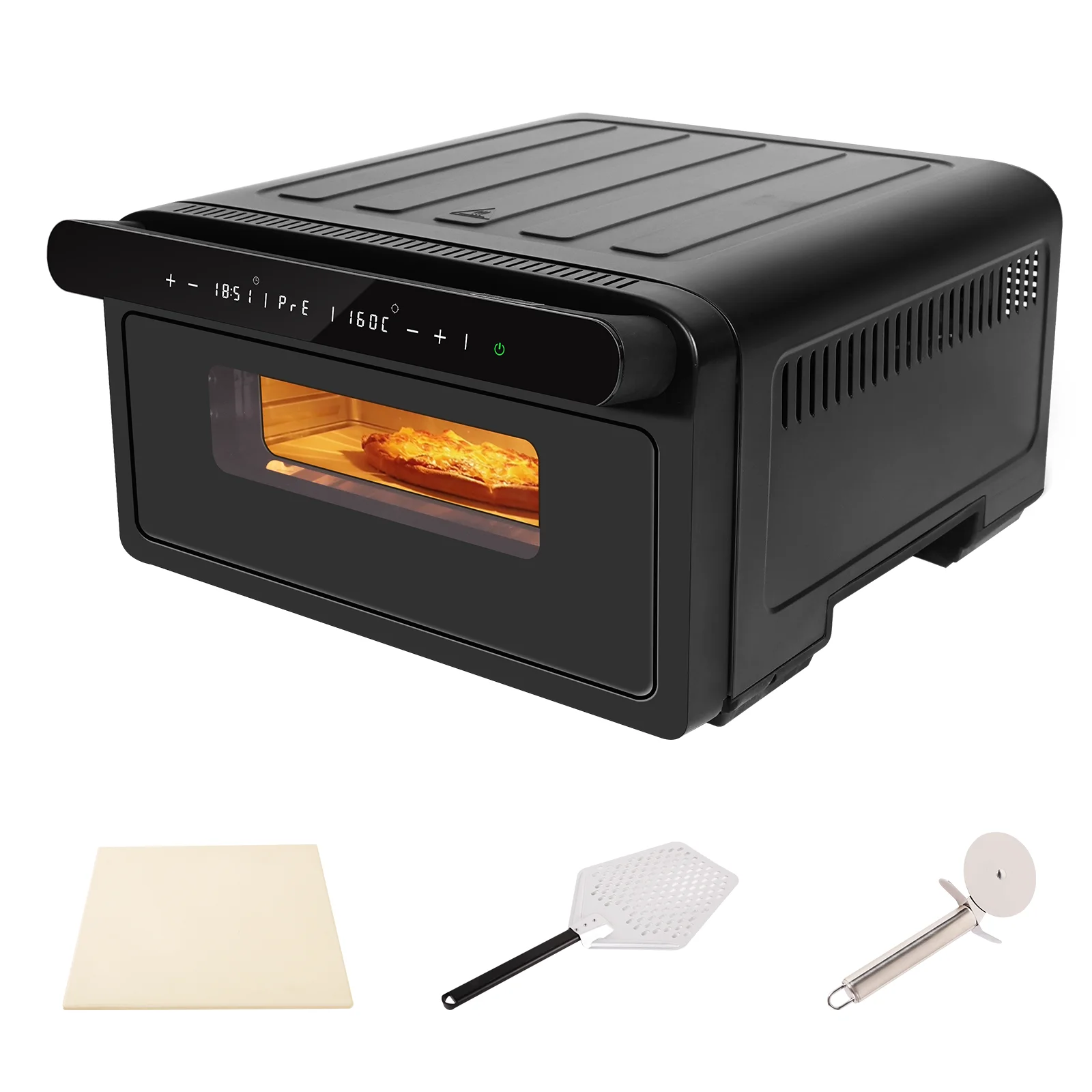 Four à pizza électrique de 12 pouces - Commande tactile, jusqu'à 430 ° C, comprend pierre à pizza et peau, prêt en 2,5 minutes après préchauffage