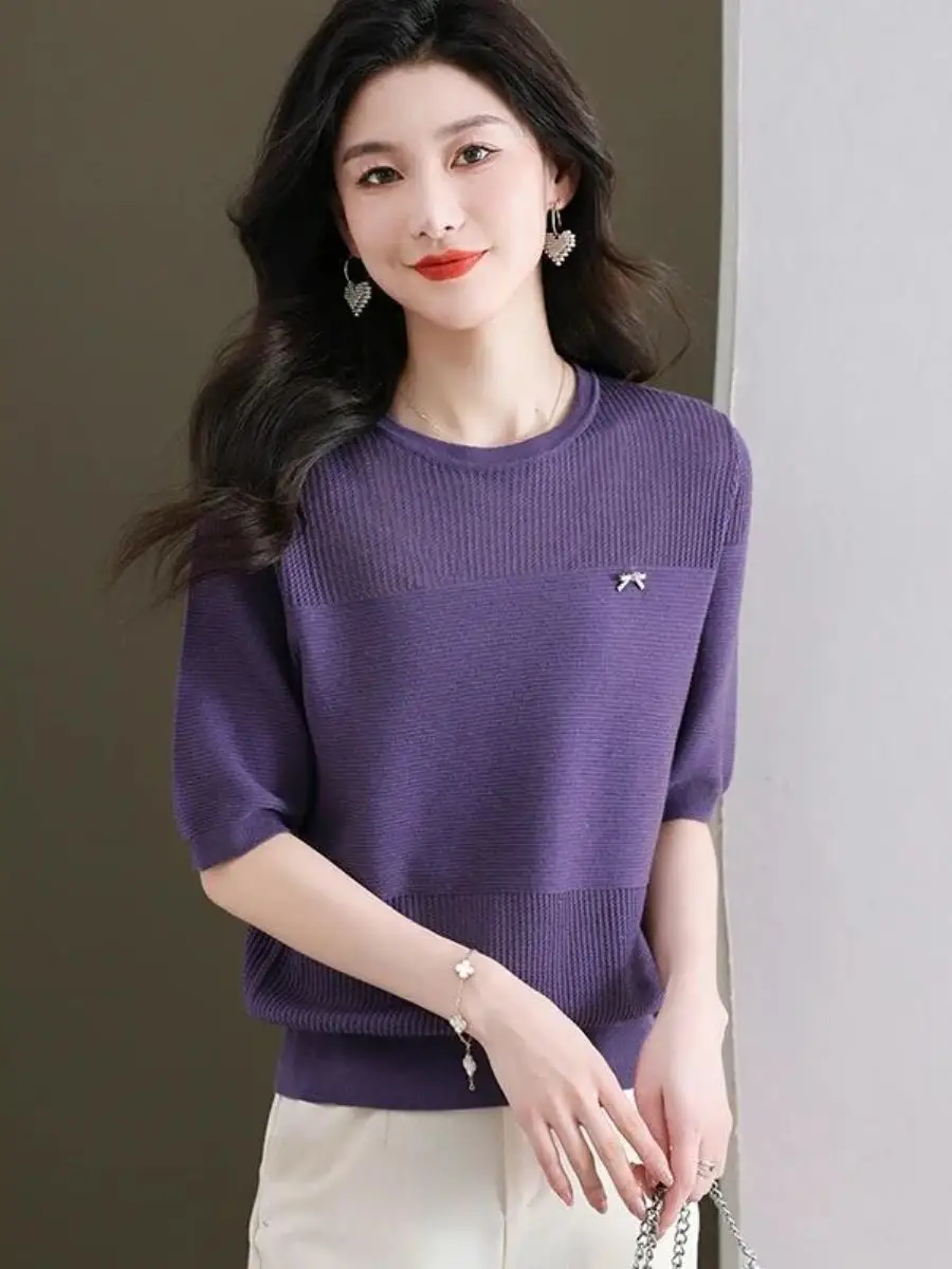 camiseta-de-malha-de-seda-gelada-de-manga-curta-feminina-conjunto-de-duas-pecas-fino-e-solto-de-verao-gola-redonda-estilo
