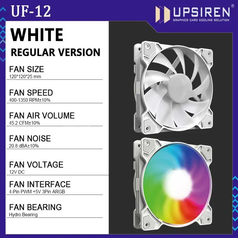 

UPSIREN UF-12 Case fan 12cm 5V 3Pin ARGB and 4Pin PWM High performance mute cooling fan Halo light effect