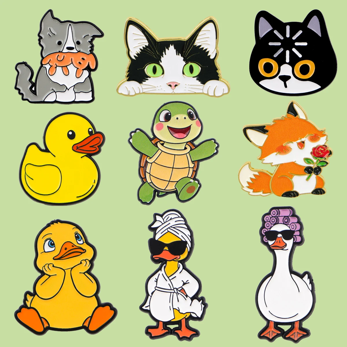 Pin de esmalte de pato genial, pin de solapa de tortuga, zorro y perro, insignia de gato negro de moda con diseño 'Loading' para decoración de bolsos, sombreros de mezclilla y camisetas, regalos