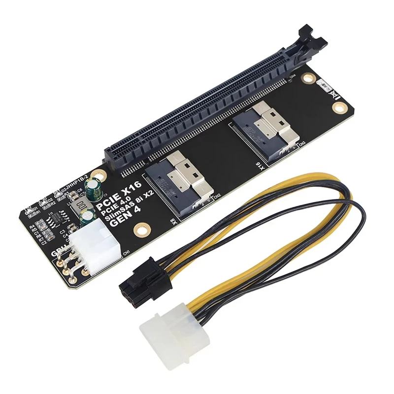Top-2 Port Slimsas 8I X2 To Pcie 4.0 X16 Slot Adapter Card SFF8654 Riser Card GEN4 For Network Graphics Video Card GPU 6Pin