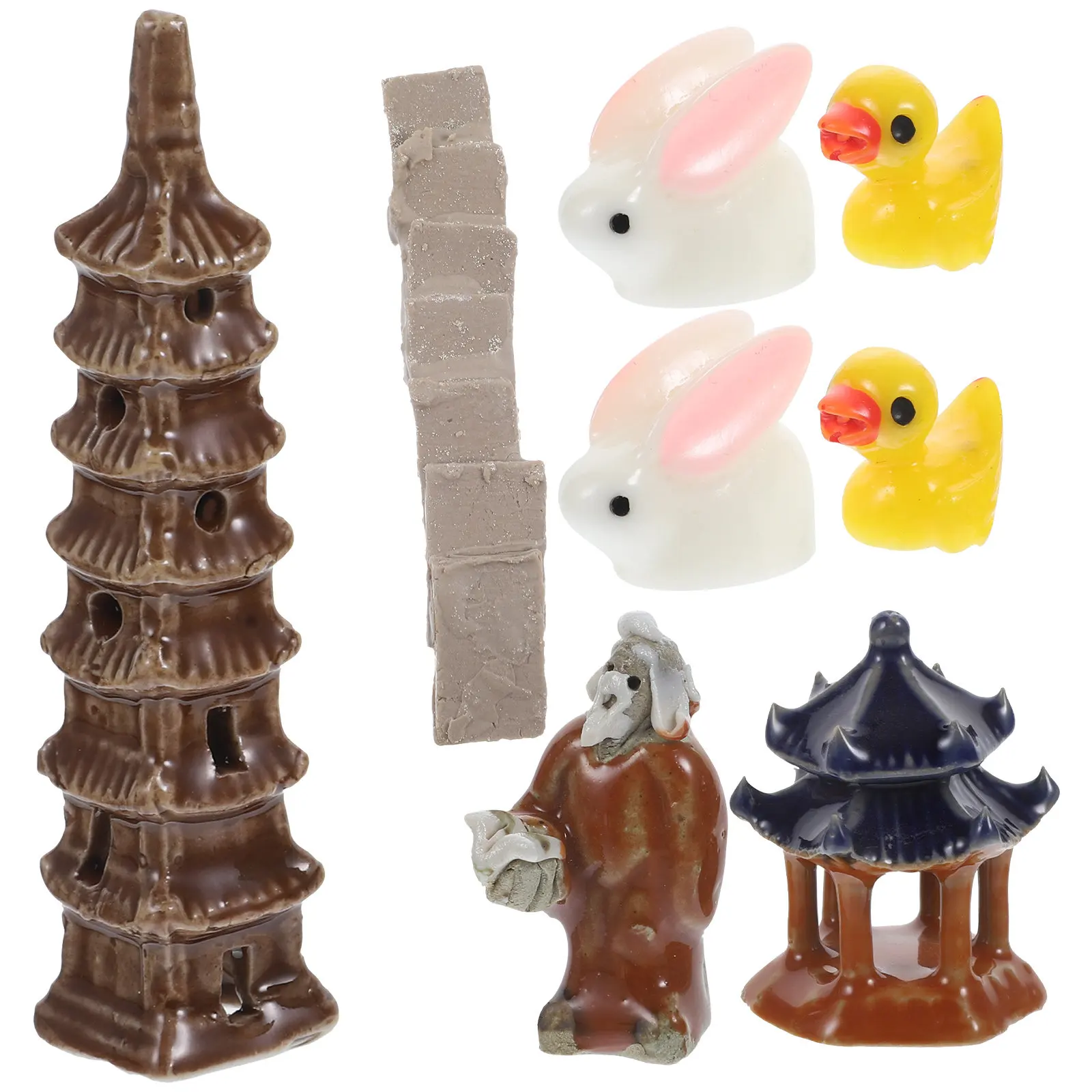 11Pcs Ceramic Mini Landscape Decor Micro Garden Ornaments for Home Office Fairy Garden DIY Fish Tank Decorative Adornments