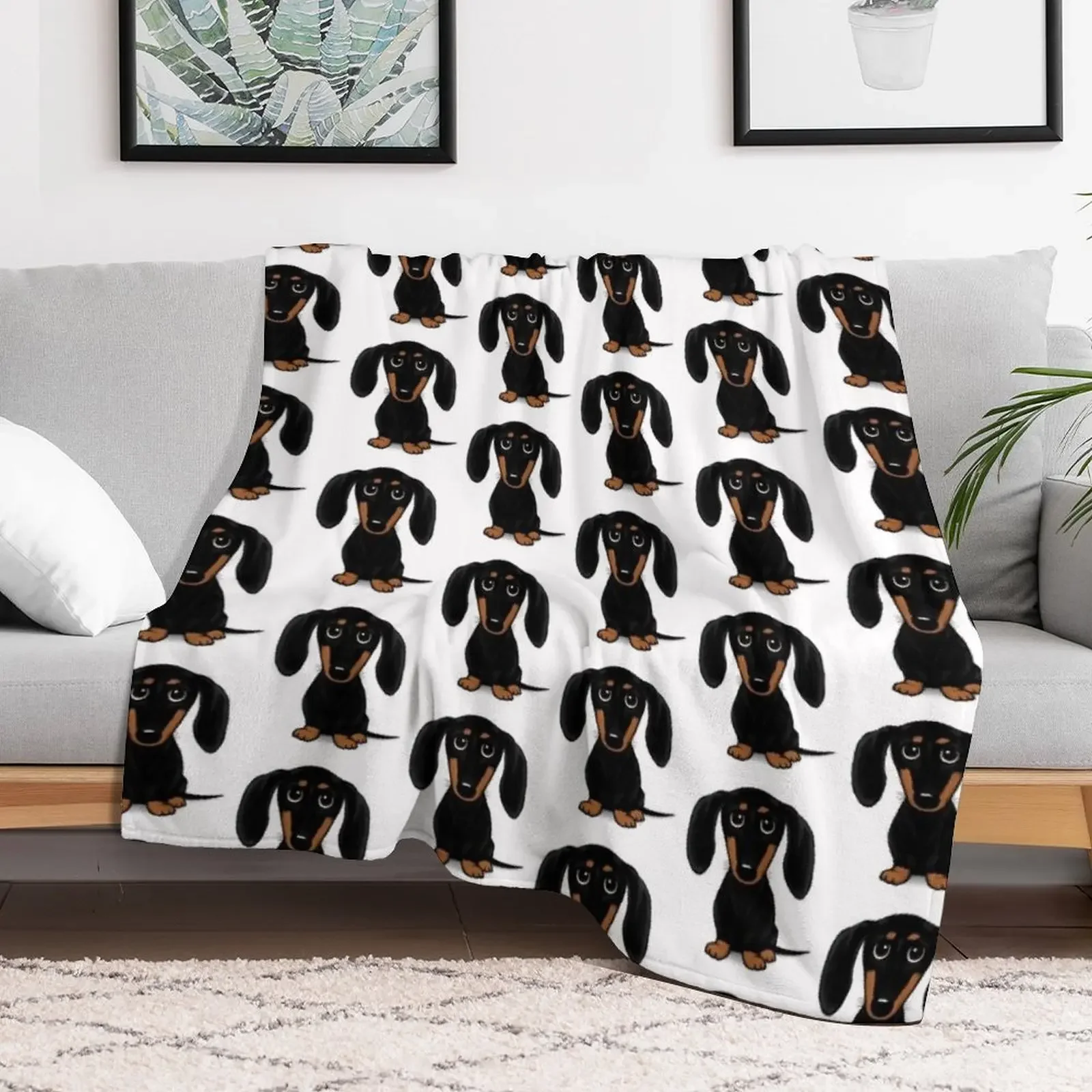 Cute Black and Tan Smooth Coated Dachshund Cartoon Dog Throw Blanket Cute Blankets Sofas Of Decoration Blankets