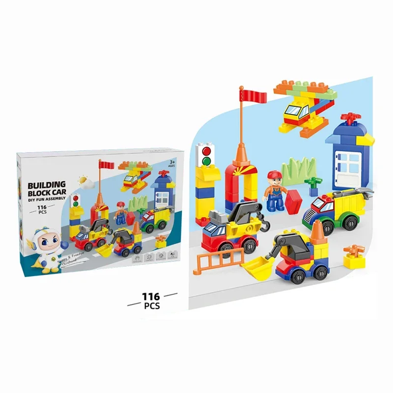 

Building blocks cars children toys match habitus games visual creations colorful material assemble large particles interactive