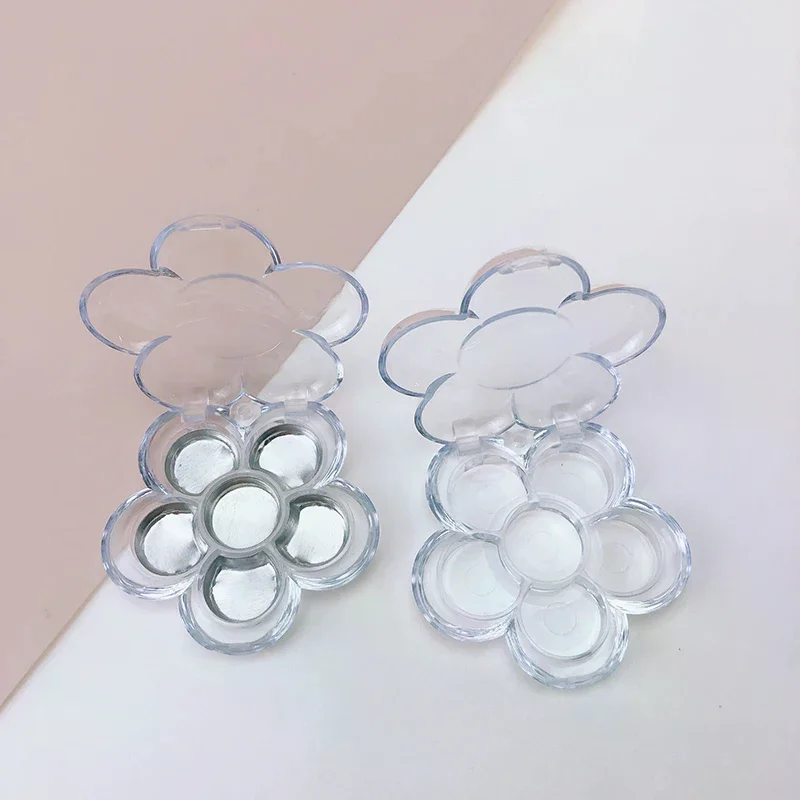 Estuche de maquillaje vacío para sombras de ojos con 6 espacios, paleta redonda, contenedor de corrector cremoso, tapa transparente de plástico tipo claraboya, plato de aluminio