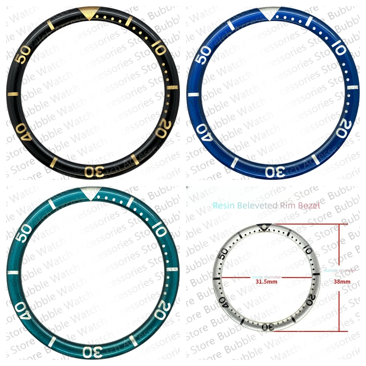 

38mm*31.5mm Resin Blue Black Plane Bezel Insert Fit For Skx007 SKX009 SRPD Submariner Automatic Men Watches