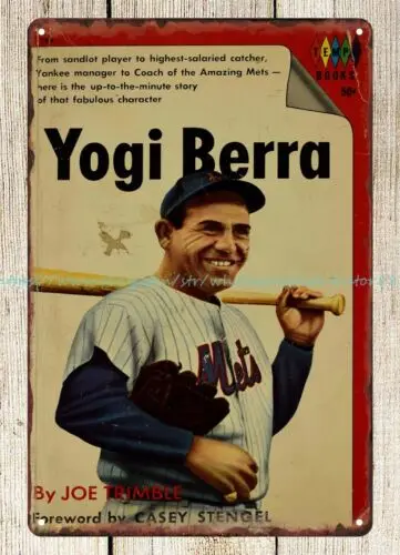 baseball book cover Yogi Berra  Hall of Famer metal tin sign