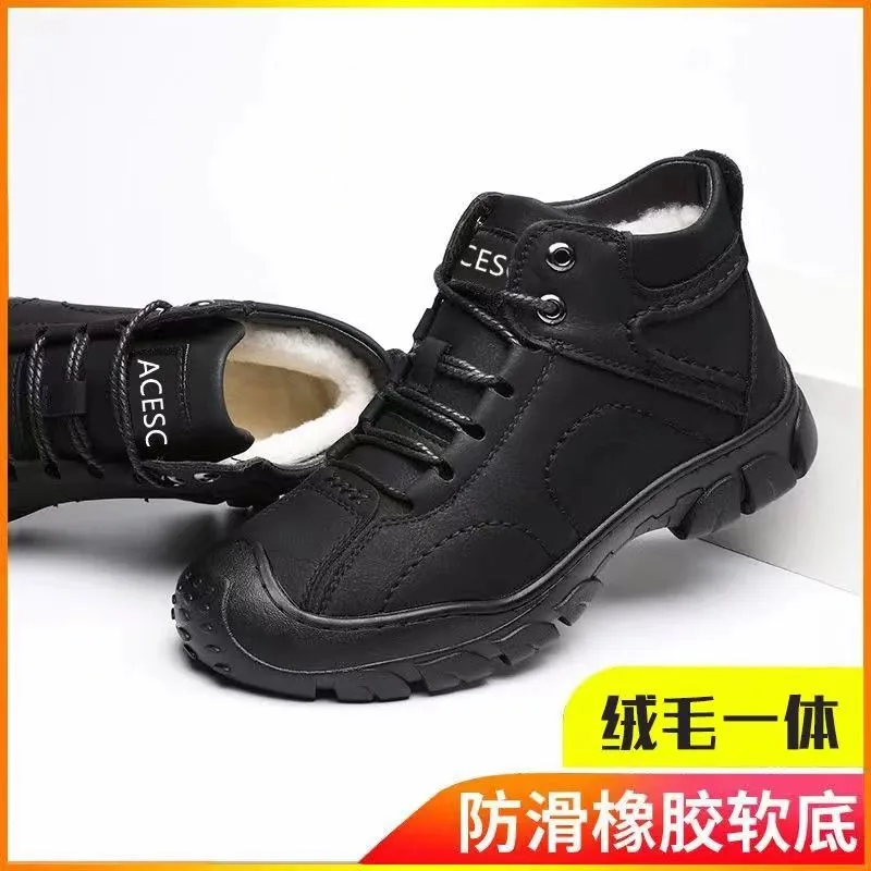 

Мужские зимние бархатные толстые ботинки, уличные высокие зимние ботинки, повседневная непромокаемая обувь, новая мужская хлопковая обувь на шнуровке, ветрозащитная, теплая