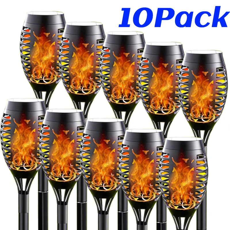 

10pcs Solar Flame Torch Lights Outdoor LED Lamp Christmas Halloween Decoration Ambient Lights Garden Yard Pond Landscape Lamps