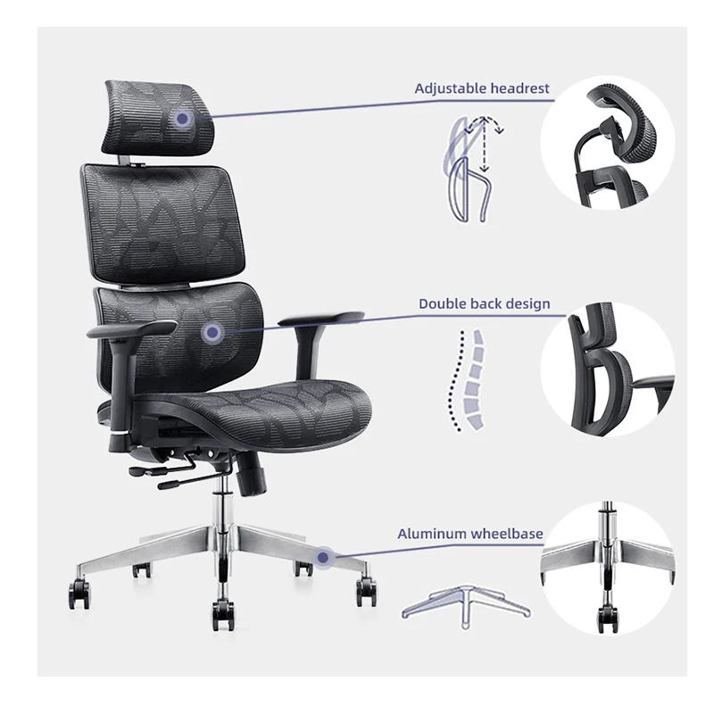 New style high back full mesh black swivel ergonomic computer desk chairs lumbar support easily adjustable office chair