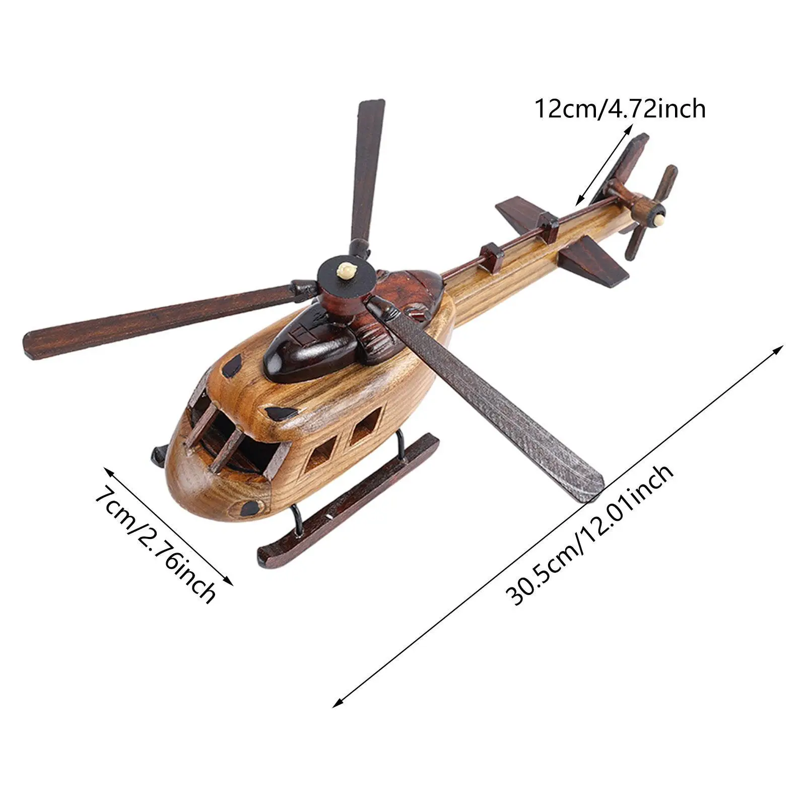 Retro Model helikoptera 3D Dekoracja helikoptera Drewniany helikopter Zabawka Ozdoba na biurko Zabawna figurka helikoptera na blat