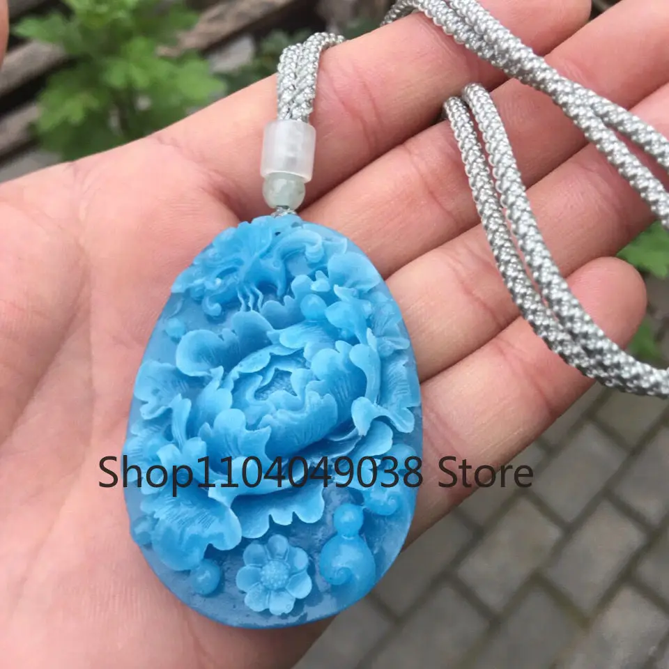 Natural Original Stone Tianhe Stone Butterfly Love Flower Palace Wind Glacier Blue Pendant Goddess Flower Blossom Wealth Pendant