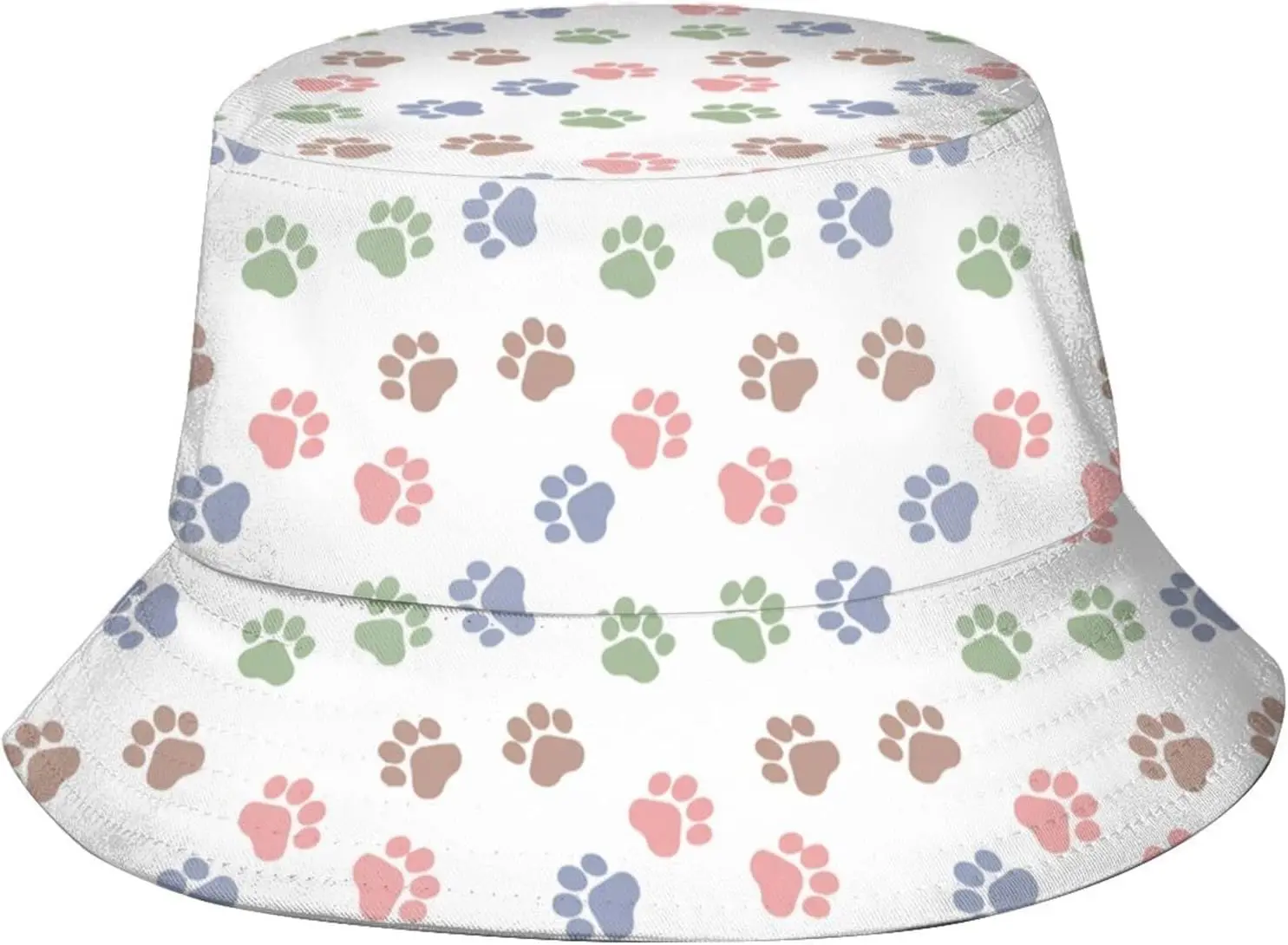 

Colorful Cat Dog Paw Print Pattern Bucket Hat,Casual Fisherman Cap Golf Boonie Hats Travel Sun Hat for Women Men