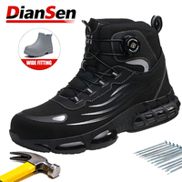 High Top Rotary Button Work Safety Shoes for Men Steel Toe Indestructible Black Shoes Anti-smash Industrial Shoes Kevlar fabric