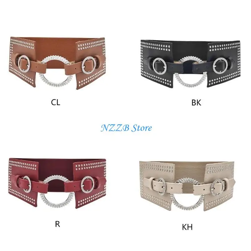 T21F المرأة بسط حزام الخصر خمر أنيقة واسعة مشد مطاطا حبل الزخرفية المرأة مشد مع حجر الراين مشبك #3