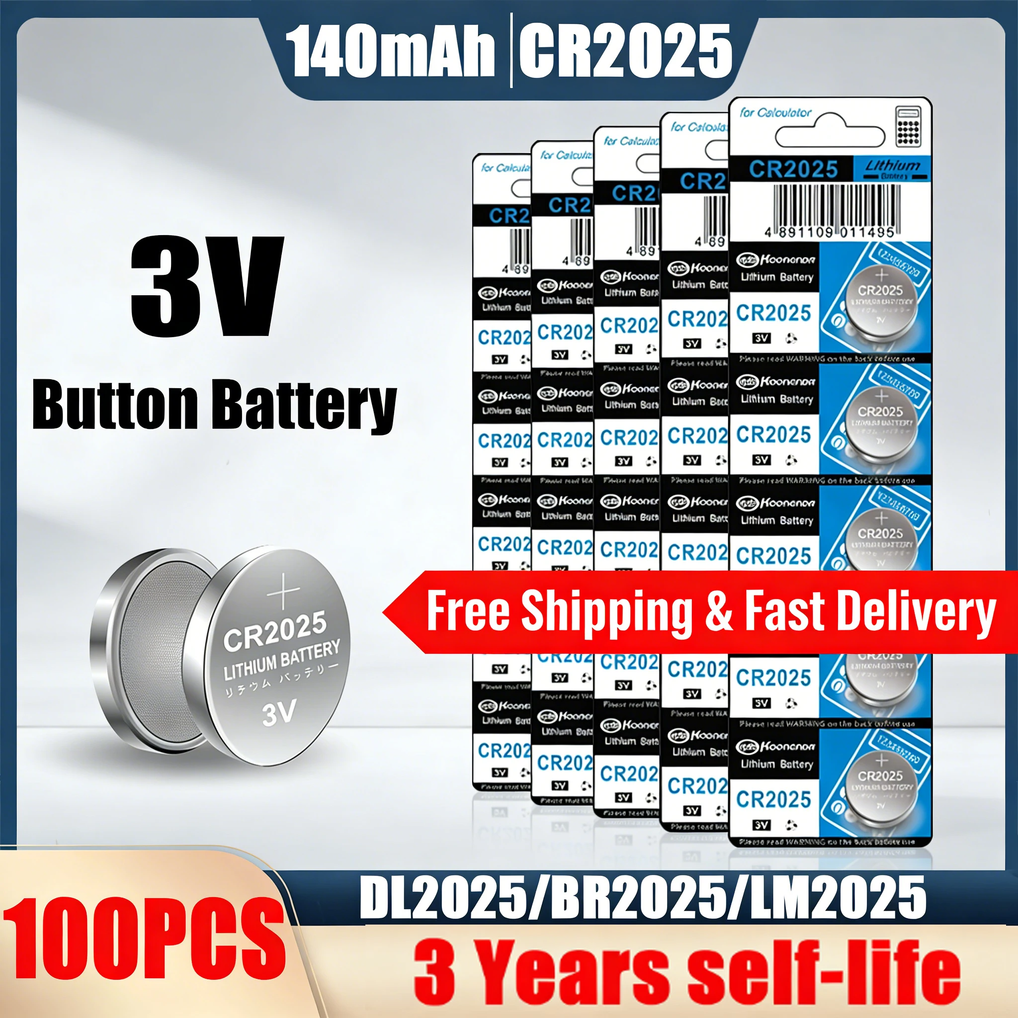 

Bulk Pack CR2025 3V Lithium Batteries 5/10/20/50/100pcs DL2025 KCR2025 LM2025 Coin Cell for Watch & Car Remote Replacement