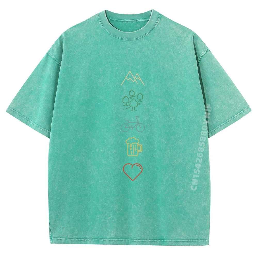 

Retro Bike Mountains Forest and Beer Men T-shirt Labor Day Comfortable Pure Cotton Washed Tops & Tees Girlfriend Tops Casual