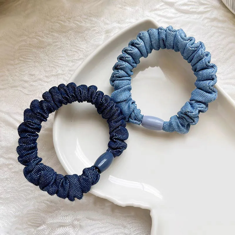 4 قطعة الدنيم الكورية الصلبة الأزرق مرونة العلاقات الشعر حبل Scrunchies للنساء الفتيات الرياضة ذيل حصان حامل إكسسوارات الشعر