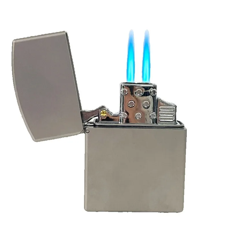 Titanium Shell Windproof Lighter with Brass Oil Fuel insert & 2-Turbine Gas Insert Waterproof & Durable Men's Gift