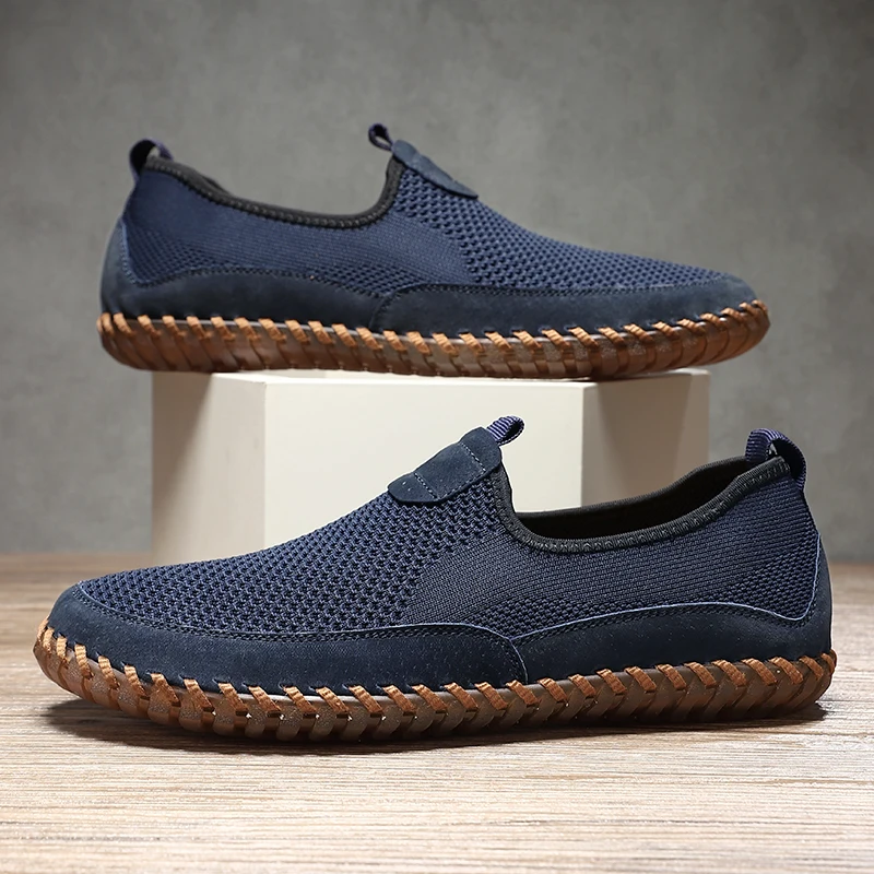 

New Summer Men Mesh Shoes Breathable Loafer Lightweight Handmade Casual Shoes Outdoor Men's Sneakers Walking Shoe Driving Shoes