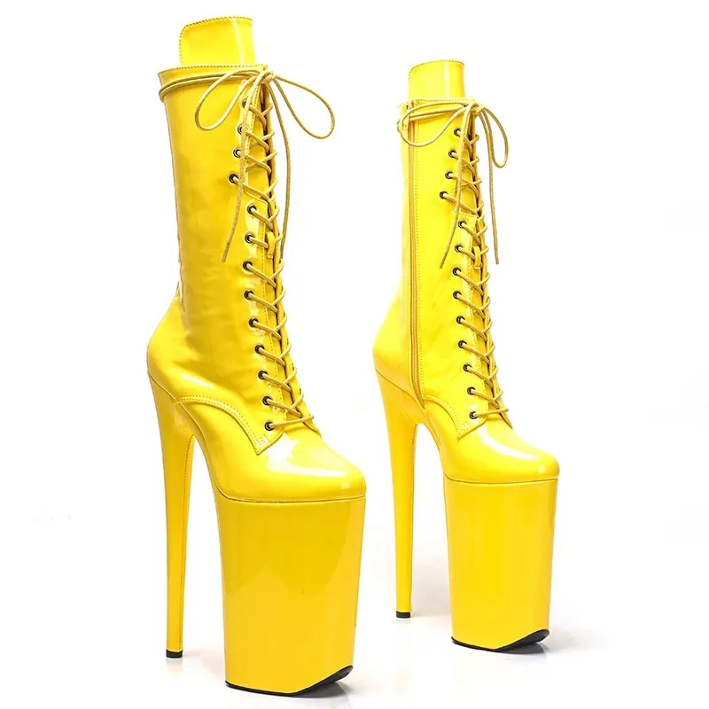 

New Fashion PU Upper Sexy Exotic Pole Dancing Shoes 26CM/10inches High Heel Round Toe Platform Women's Modern Ankle Boots 012