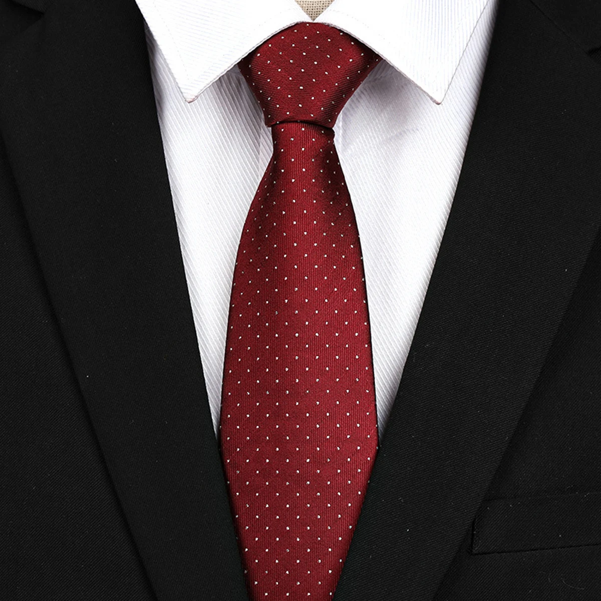 Men Ties Dark Red Silver Dots Mulberry Silk Formal Business Wedding Work Boyfriend Gift For Husband Classic Premium Office Tie