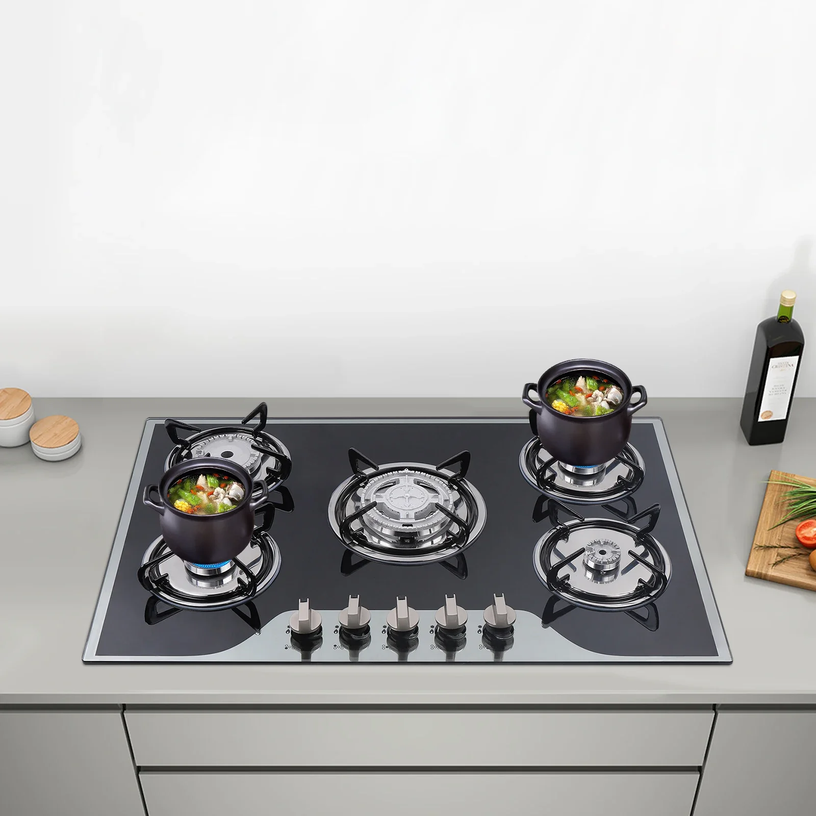 5 Burner Built-In Gas Stove Cast Iron Gas Hob Burner Cooker LPG NG  Dual Fuel Stainless Steel  Gas Hob Cooktop